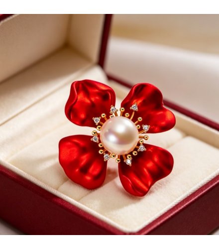XSB250 - Trendy Artistic Red Flower Brooch